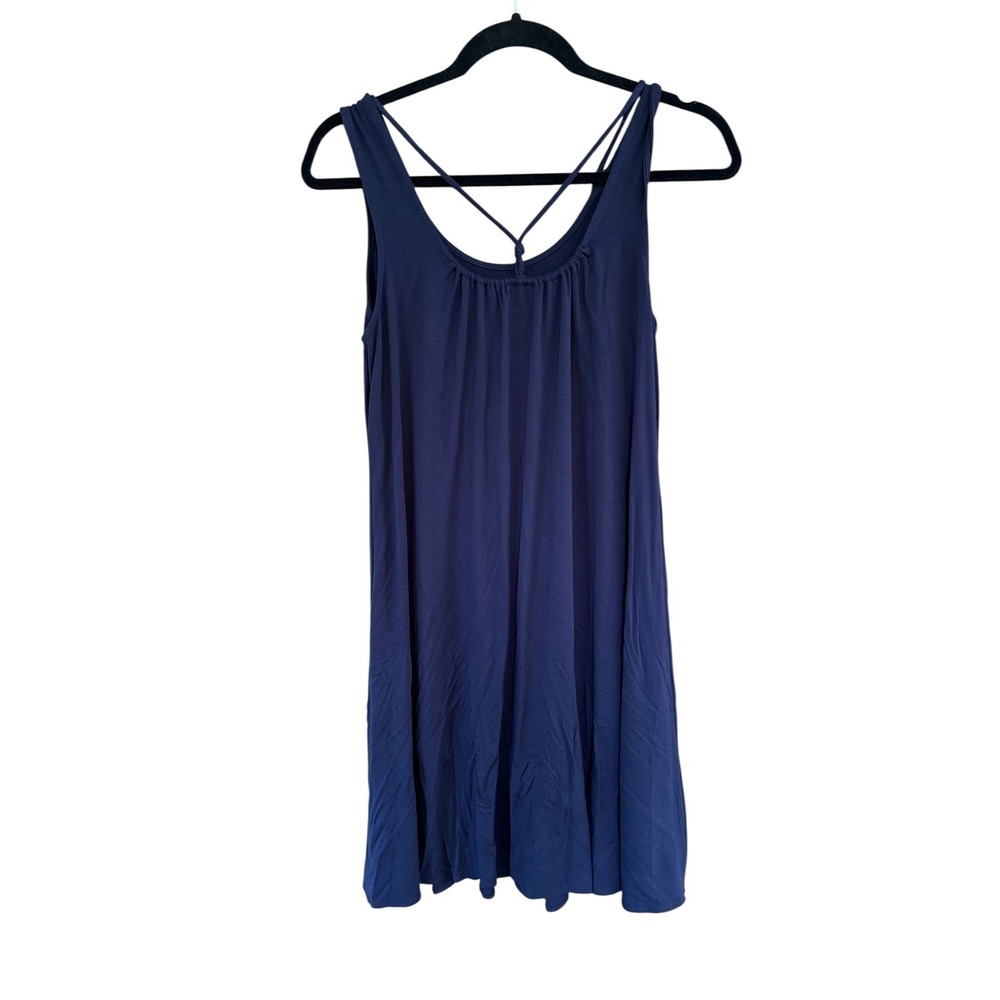 Eileen Fisher Petite Navy Blue Strappy Back Jersey Knit Mini Dress PM PM Petite